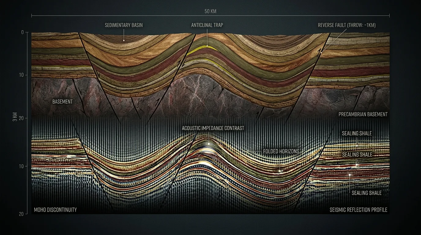 Seismic Reflection Profile and Subsurface Trap Conceptual Model